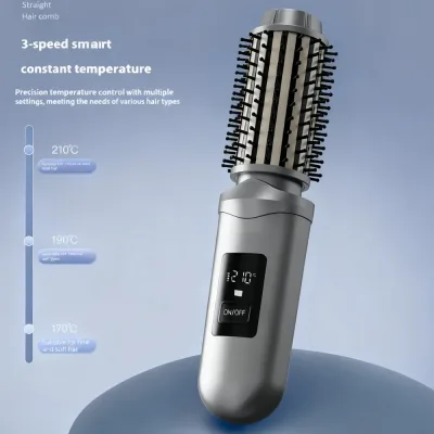 Brosse lissante chauffante sans fil grise, USB – image 2