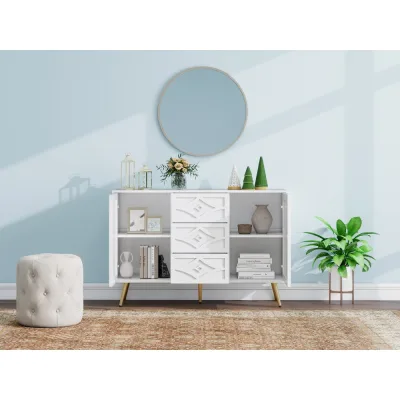Buffet blanc 3 tiroirs et 2 portes, motifs rouges – image 3
