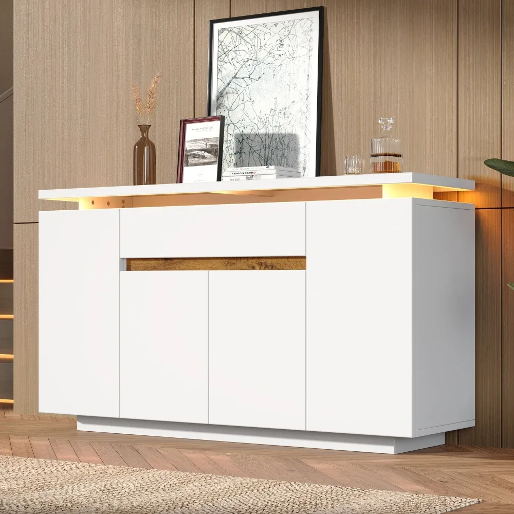 Buffet blanc avec éclairage LED et 1 tiroir