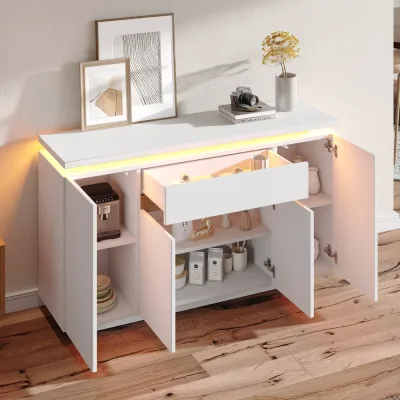 Buffet blanc avec éclairage LED et 1 tiroir – image 2