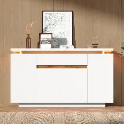 Buffet blanc avec éclairage LED et 1 tiroir – image 3