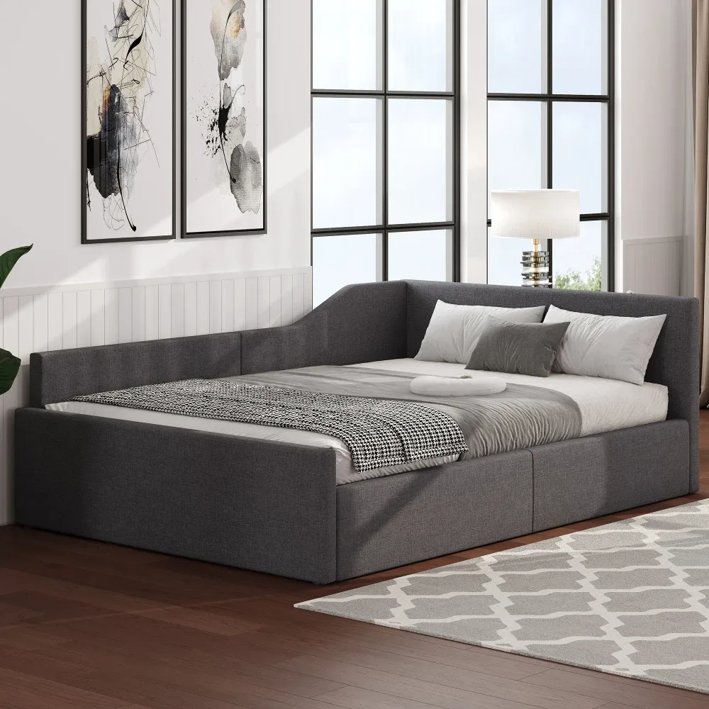 Canapé-lit gris 140 × 200 cm avec rangement