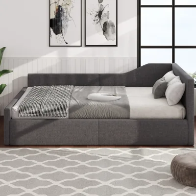 Canapé-lit gris 140 × 200 cm avec rangement – image 2