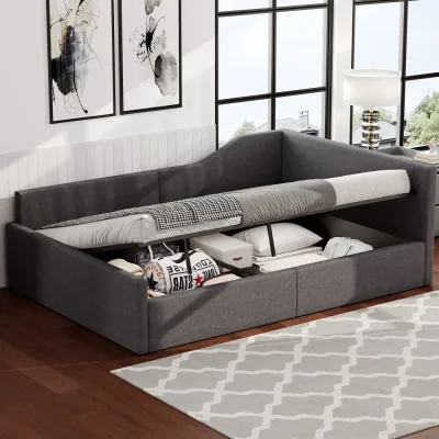 Canapé-lit gris 140 × 200 cm avec rangement – image 3