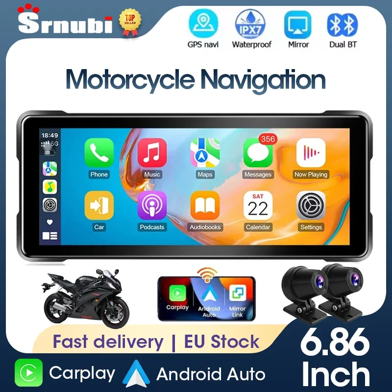 Écran GPS de moto sans fil, 6,86 pouces, tactile