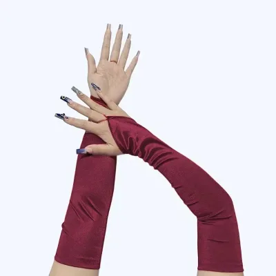 Gants longs sans doigts unis en polyester – image 2