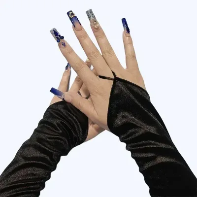 Gants longs sans doigts unis en polyester – image 3