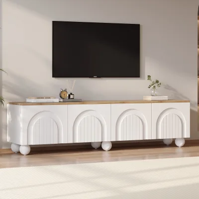 Meuble TV blanc et bois, 4 portes, 180 cm – image 2