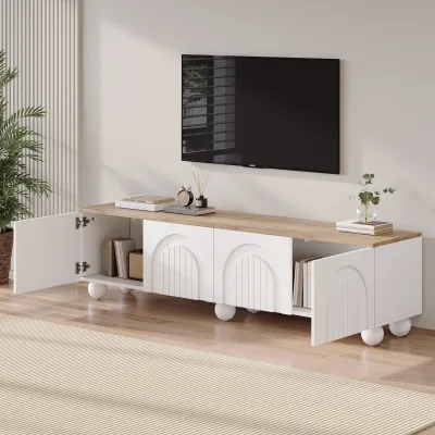 Meuble TV blanc et bois, 4 portes, 180 cm – image 3