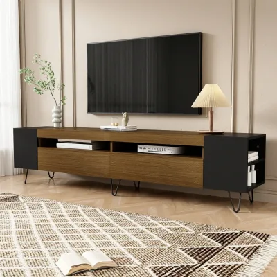 Meuble TV noir aspect bois, longueur 180 cm – image 2