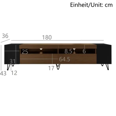 Meuble TV noir aspect bois, longueur 180 cm – image 3