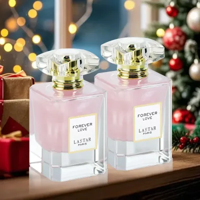 Parfum femme rose et jasmin, deux flacons en verre