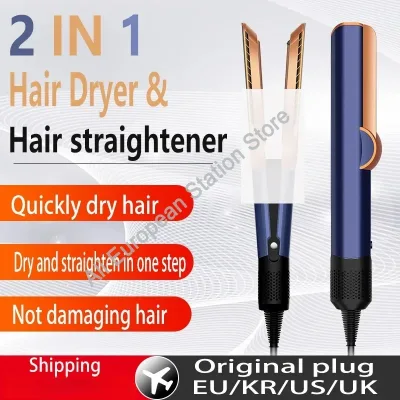 Peigne lisseur sèche-cheveux électrique 2 en 1