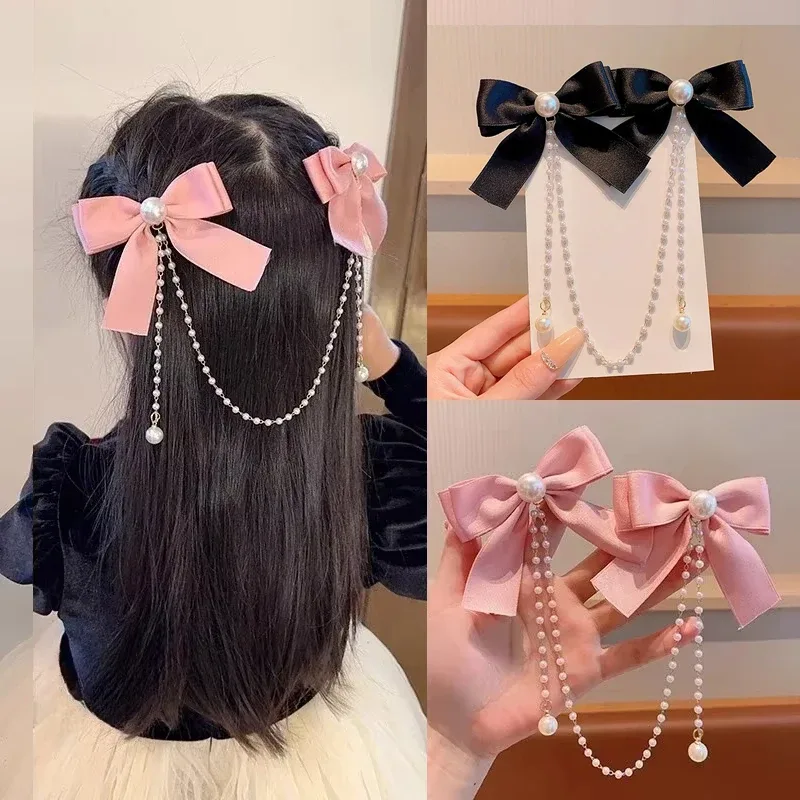 Pinces à cheveux enfant en velours, nœud perlé