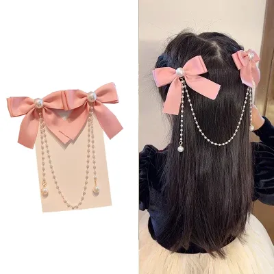 Pinces à cheveux enfant en velours, nœud perlé – image 2