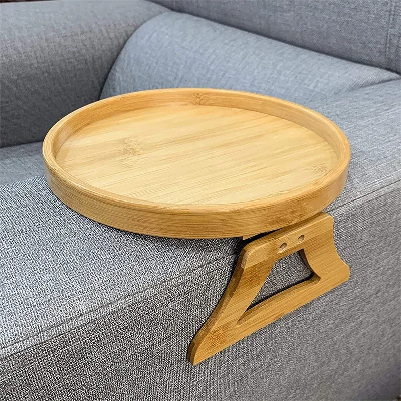 Plateau de canapé en bois à clipser sur accoudoir