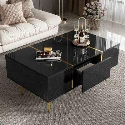 Table basse rectangulaire noire brillante à tiroirs – image 2