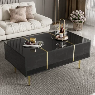 Table basse rectangulaire noire brillante à tiroirs – image 3