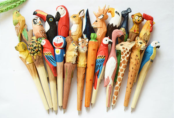 Stylo à bille en bois sculpté animal fait à la main, écriture, dessin,  fournitures scolaires, nouveauté, cadeau de Noël, jouets